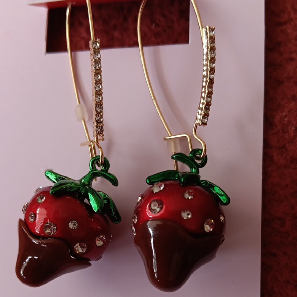 Betsey Johnson Red and Green Strawberry Earrings - Picture 3 of 4